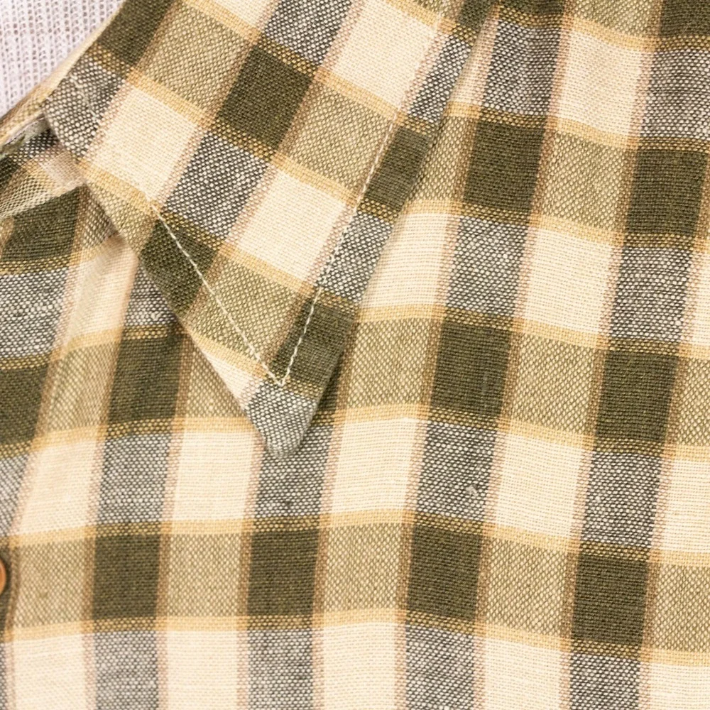 J Crew 100% Linen Mens L Brown Plaid Check LS Button Front‎ Shirt